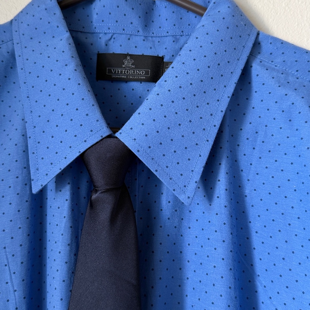 Vittorino Signature Collection Men's Blue Long Sleeve Dress Shirt Tie Size 2X,